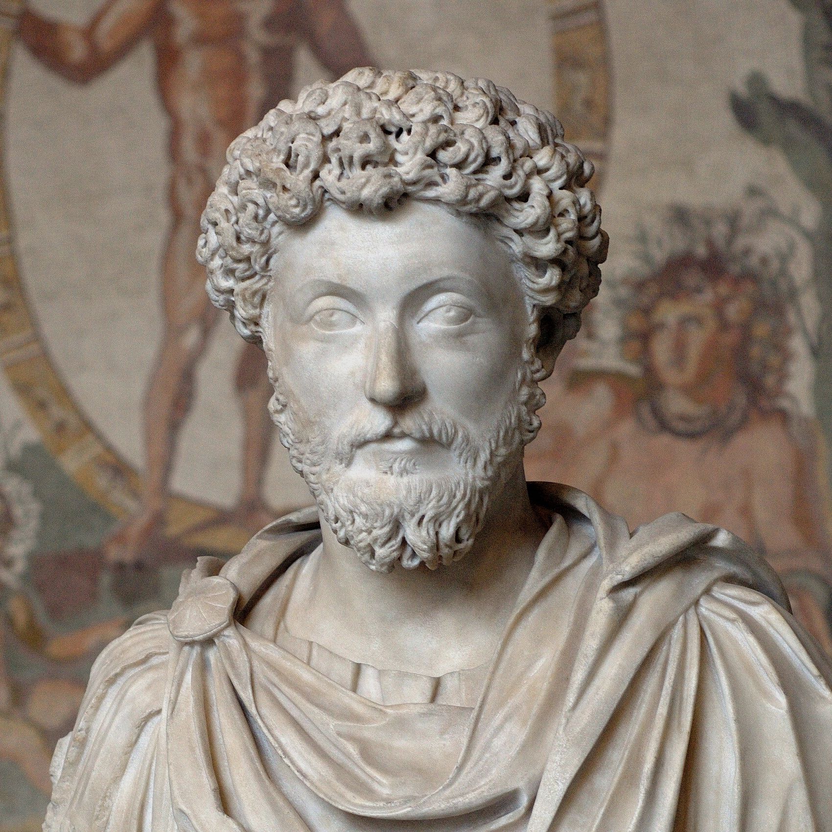 A bust of Roman Emperor Marcus Aurelius.