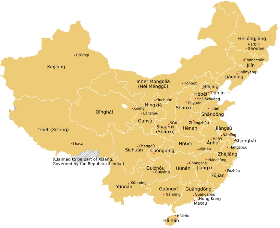 A map of China.