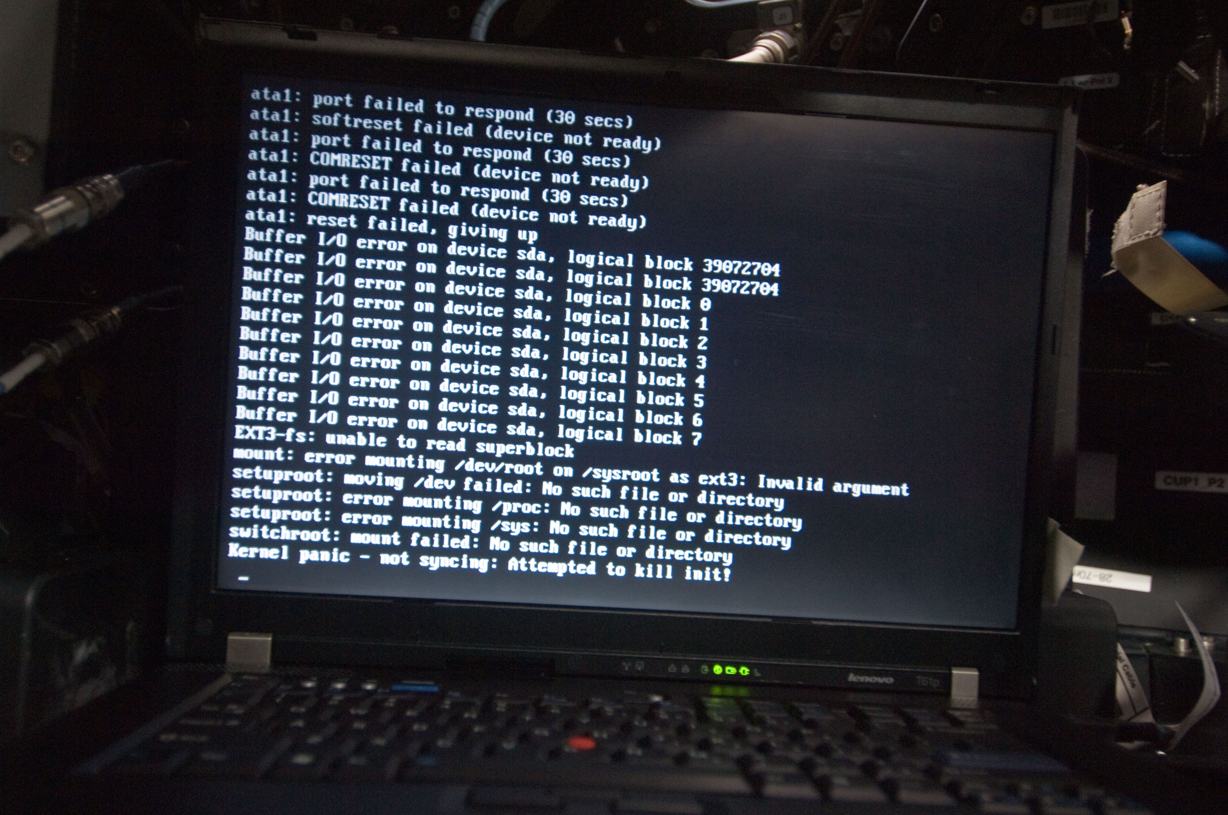 A computer with an error message.