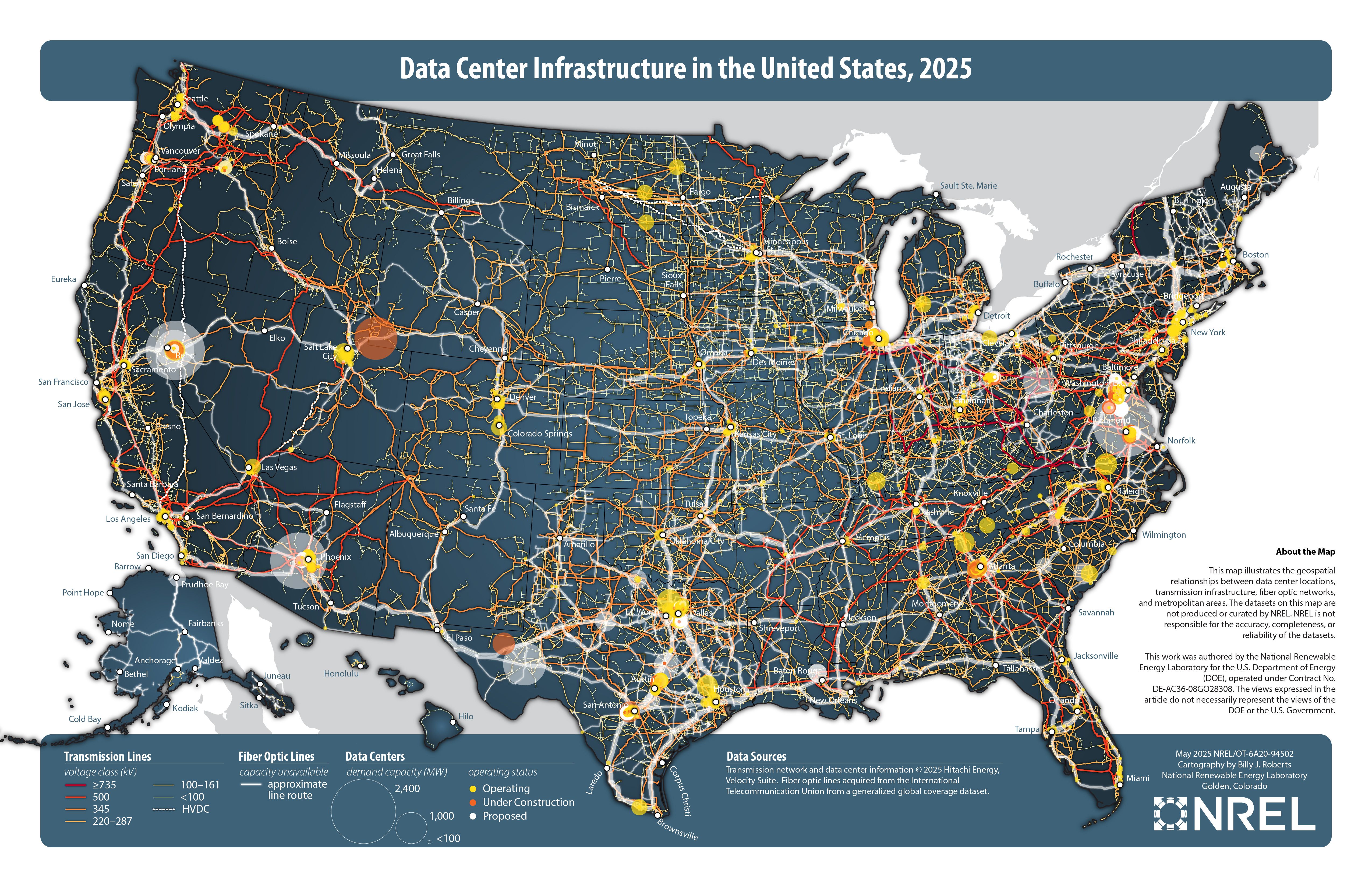 A map of US data center infrastructure, 2025. Source: National Renewable Energy Laboratory.