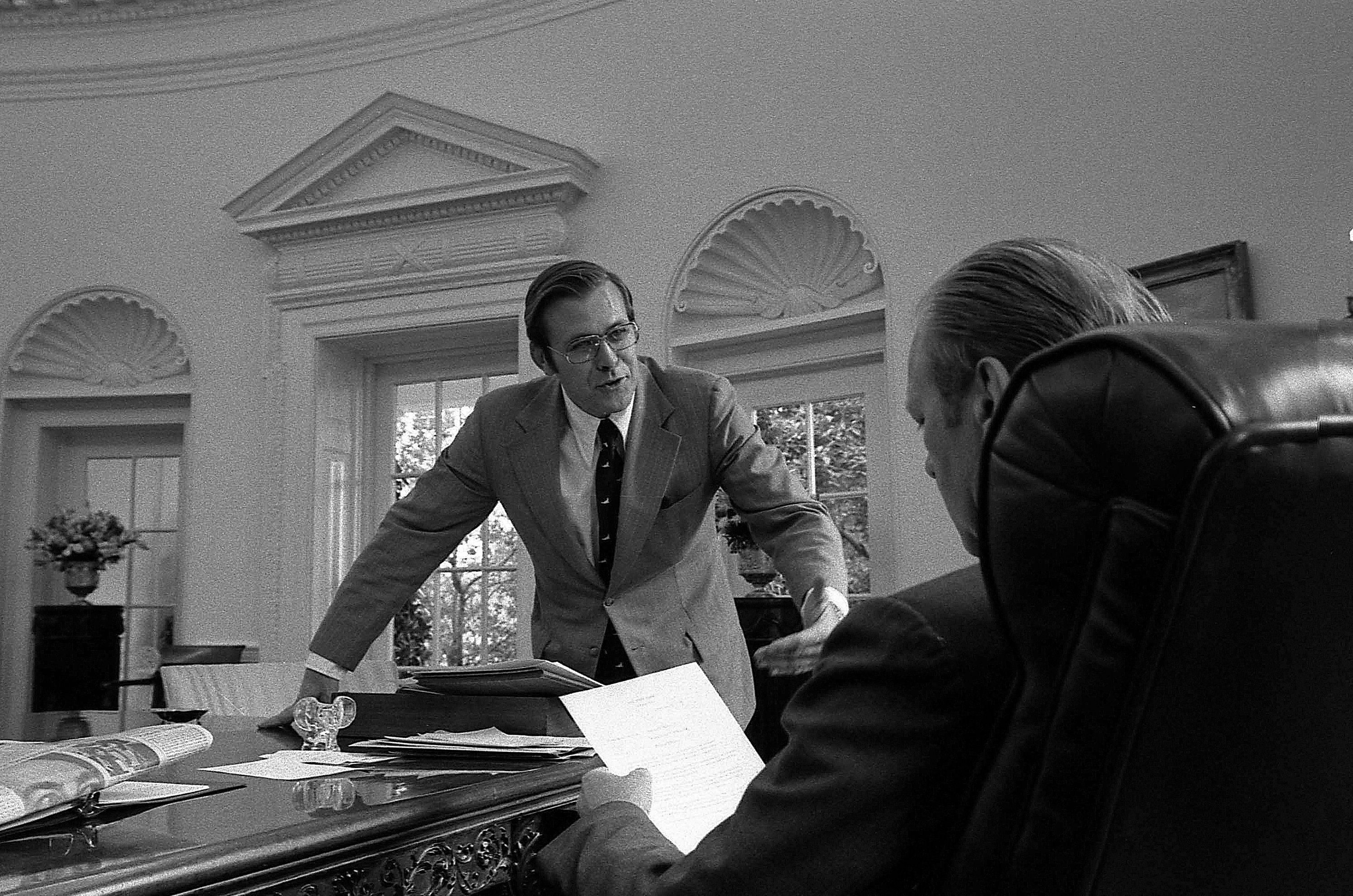 Chief of Staff Donald Rumsfeld with President Gerald Ford in 1974.