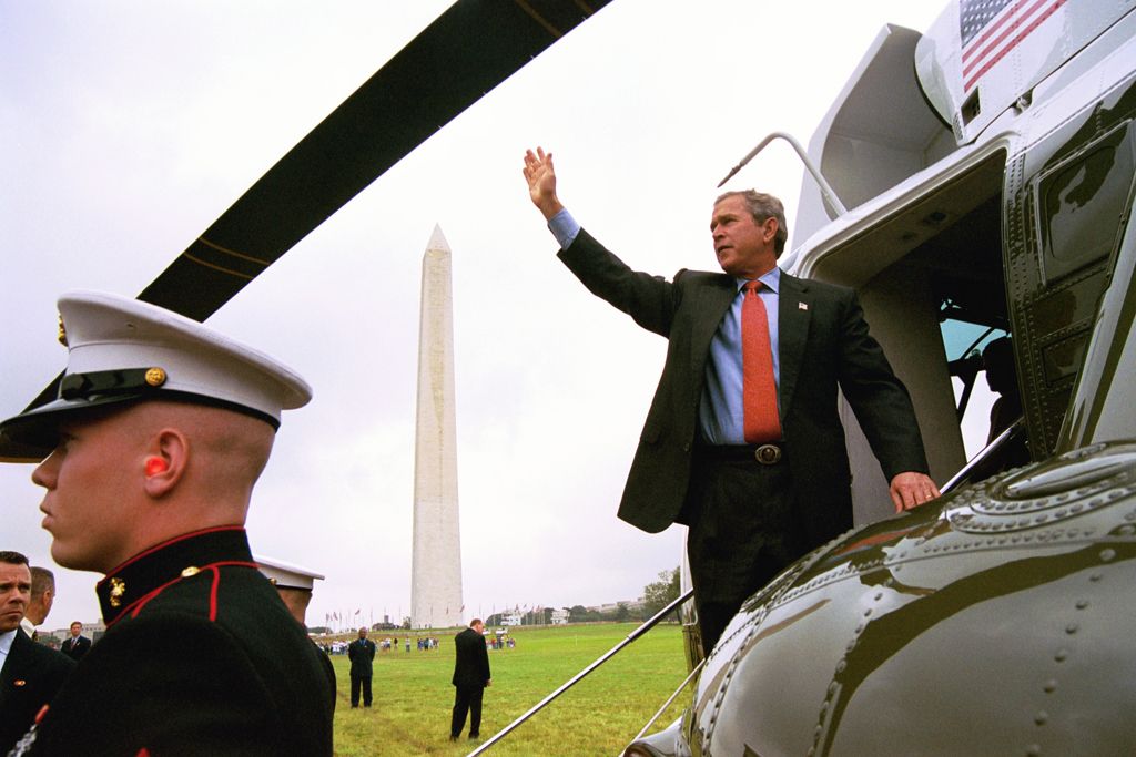 George W. Bush boarding Marine One in 2003.
