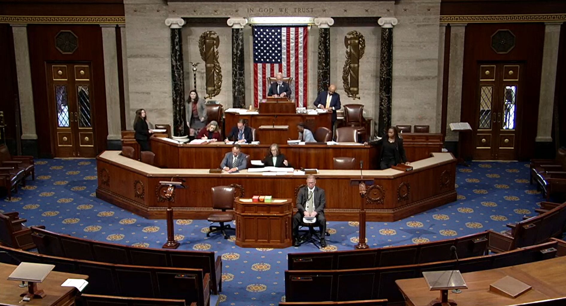 A mostly empty United States House of Representatives chamber when that chamber's version of the bill to end the penny was 
