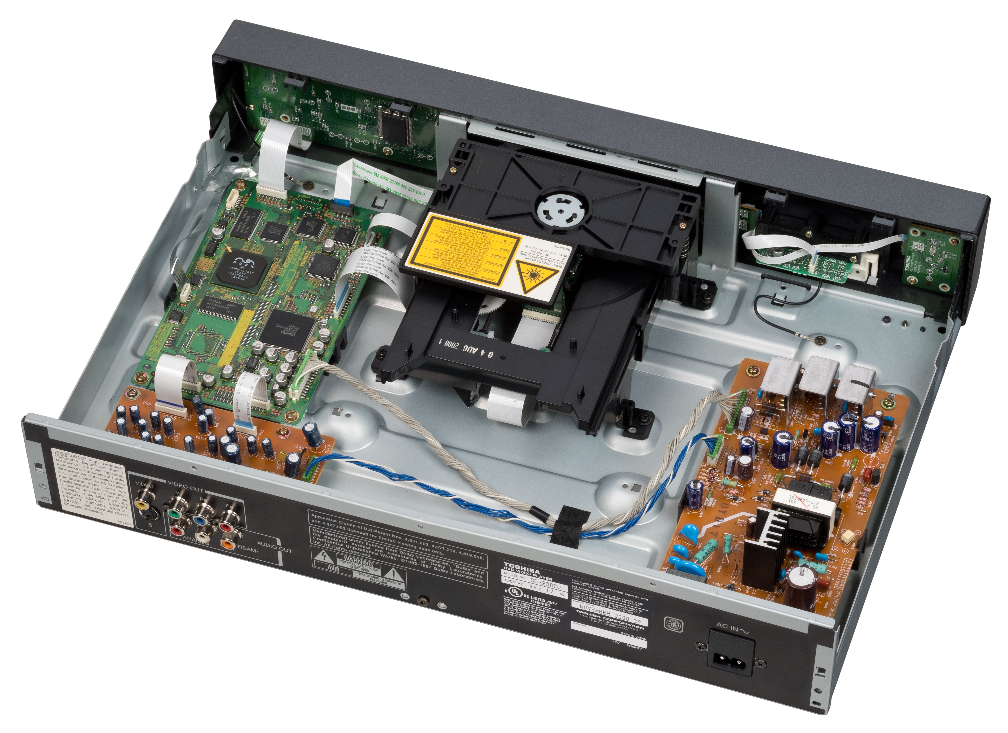 The inside of a DVD player.
