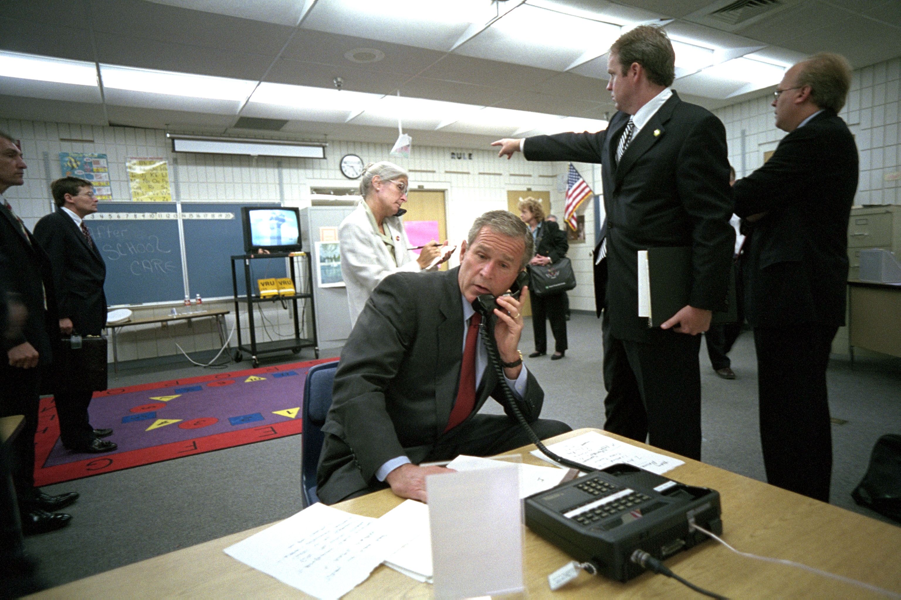 President Bush talks on the phone on 9/11.