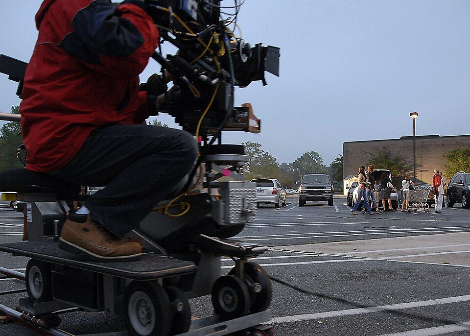 Behind the scenes of the filming of a TV show.