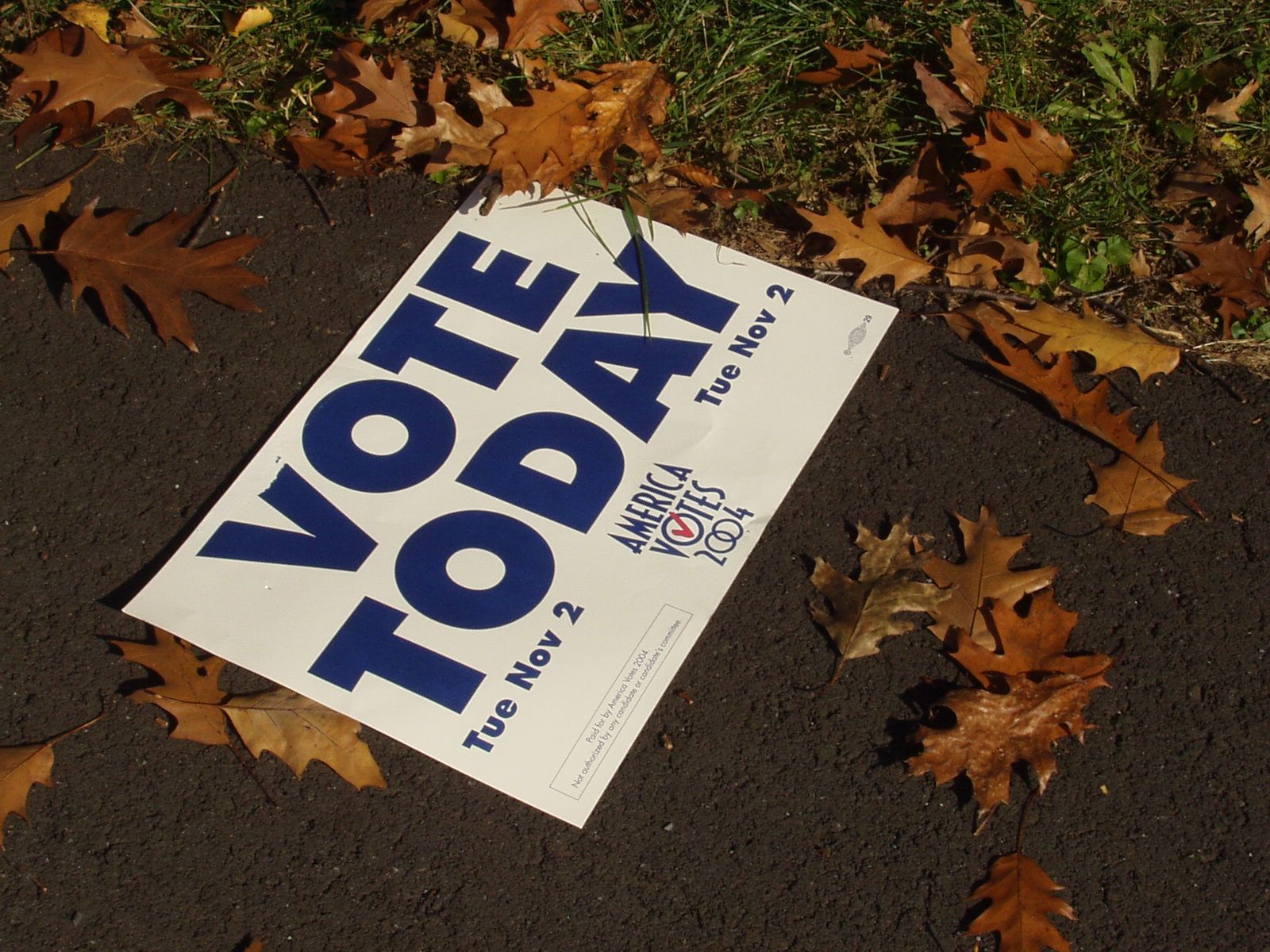 A Vote Today sign on the ground, 2004.