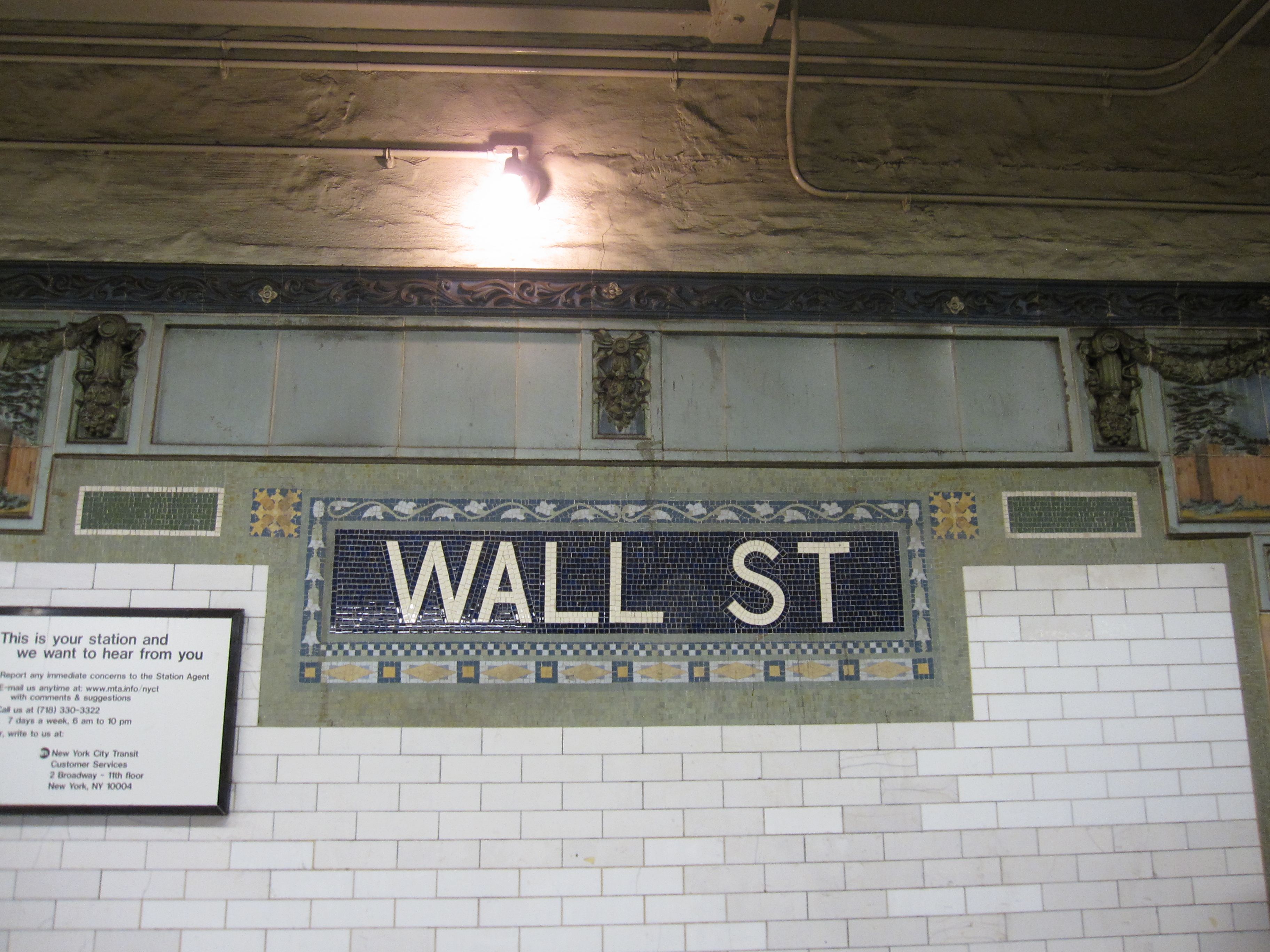 A Wall Street sign at a New York transit stop.